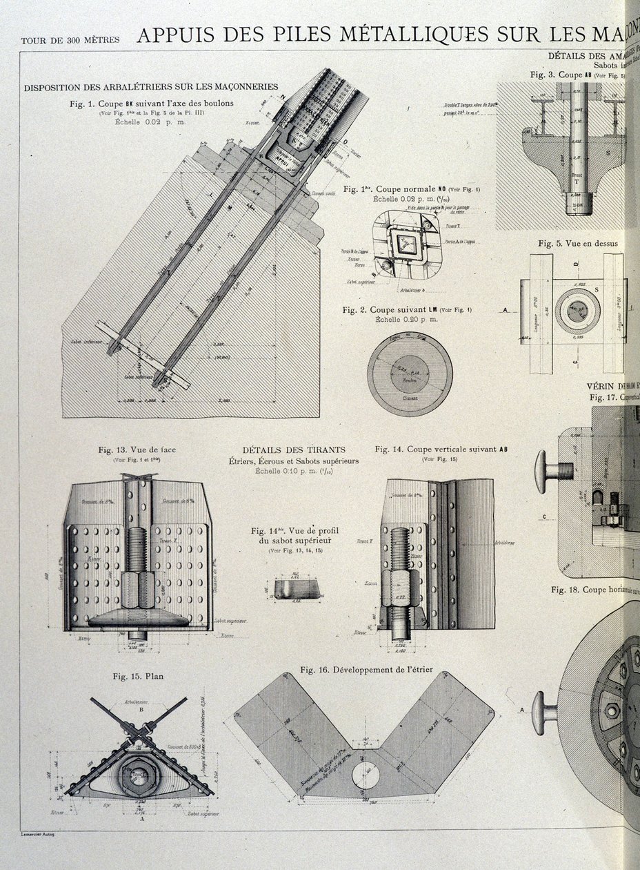 Piles métalliques de la tour Eiffel - design industriel - Unknown artist