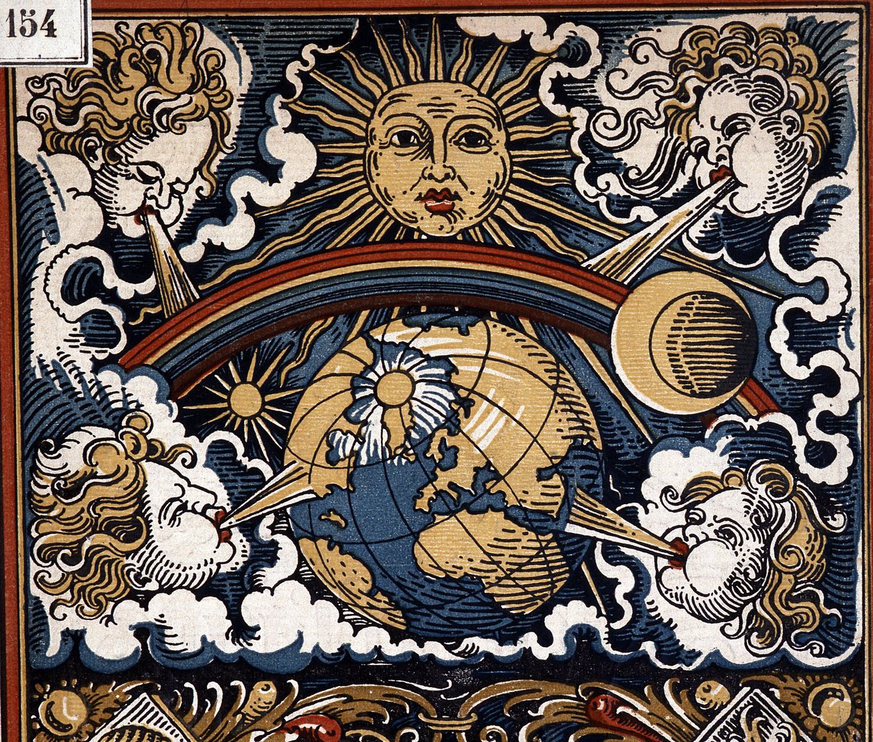 Allégorie météorologique - Allégorie météorologique (soleil avec terre, vents, arc-en-ciel) - illustration de calendrier - Unknown artist