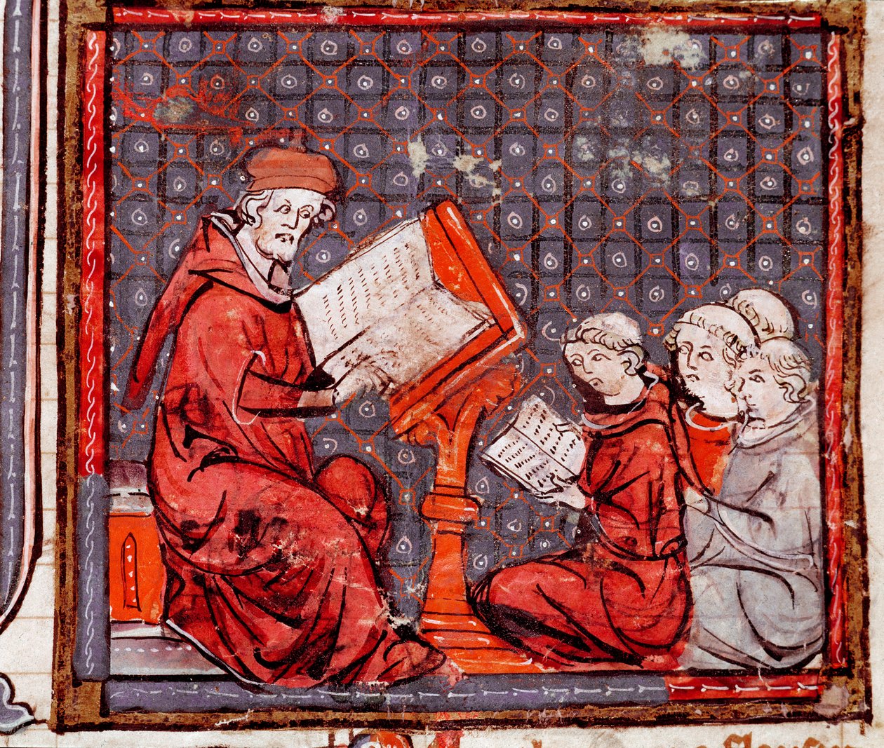 Moyen Âge : Une classe de philosophie, le professeur et ses élèves Miniature des Grandes Chroniques de France 1375-1379 Bibliothèque municipale, Castres - Unknown artist