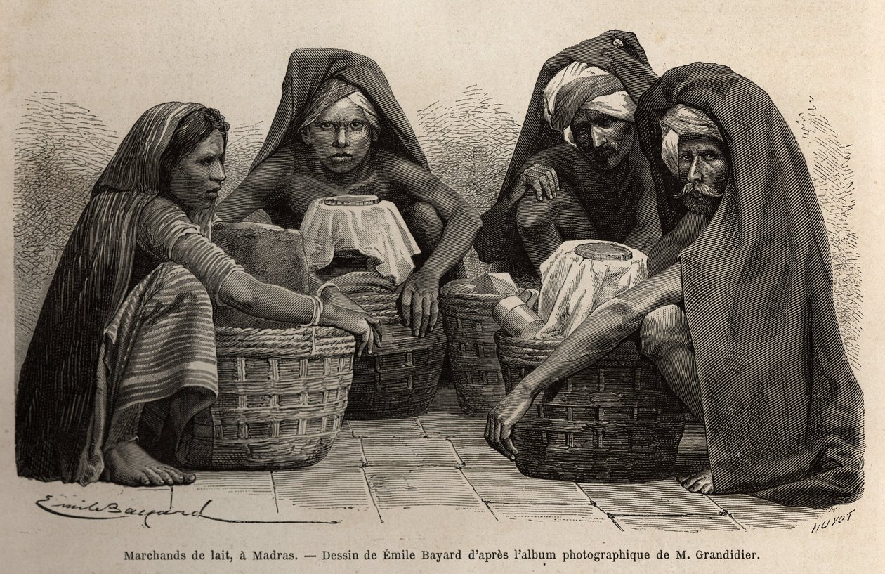 Marchands de lait dans les rues de Madras - Unknown artist