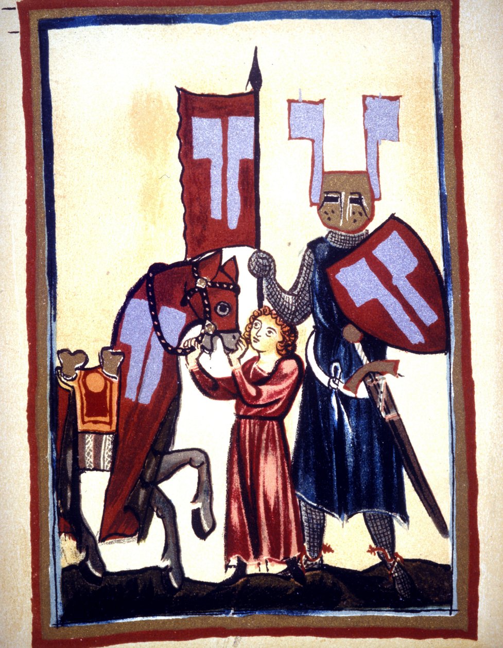 Miniature du Codex "Manesse", ou "Manessesche Liederhandschrift", manuscrit réalisé en Alsace entre 1300 et 1330 pour un notable de Zurich. Représentation de Wolfram von Eschenbach, poète allemand, auteur du roman "Parzival" entre 1200 et 1210. - Unknown artist
