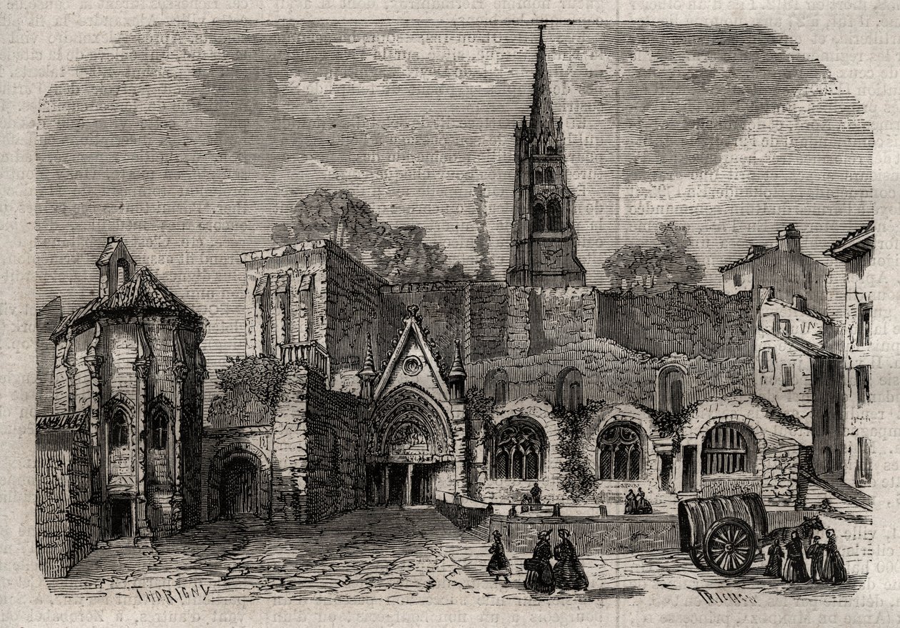 Église monolithe de Saint-Émilion en Gironde - gravure dans "Dictionnaire populaire illustré" - 1864 - Unknown artist