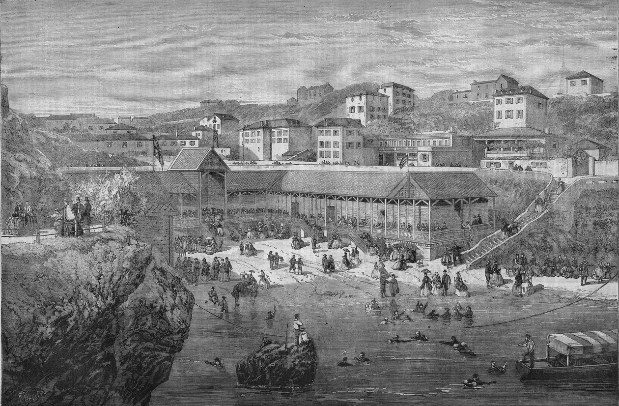 Matin aux bains de mer de Biarritz en 1867 - Unknown artist