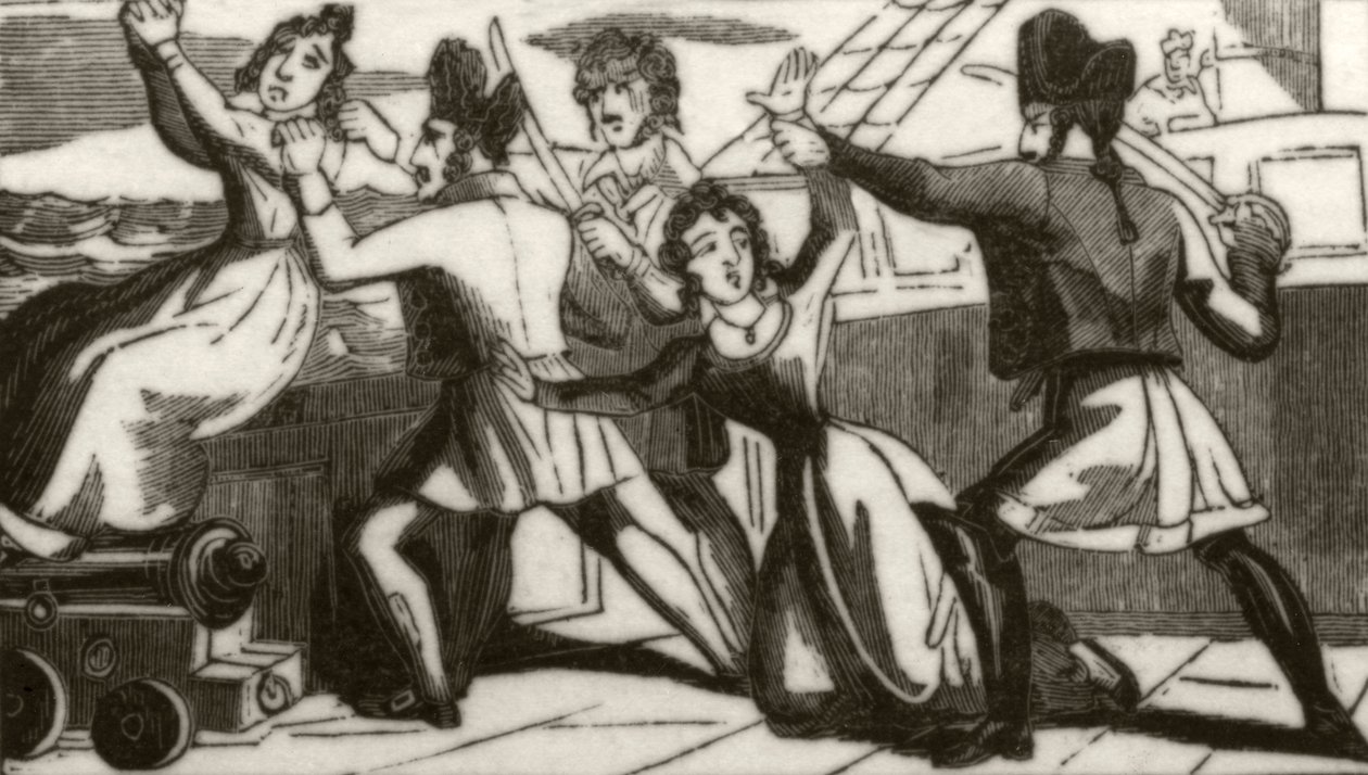 Madame Glass et sa fille implorant les pirates de sauver leurs vies, c.1836 - Unknown artist