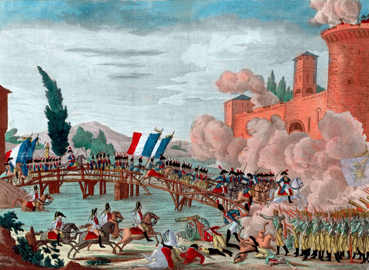 Napoléon menant son armée à travers le pont de Lodi - Napoléon lors de la bataille et du passage du pont de Lodi en 1796 - Passage du pont de Lodi en Italie par l