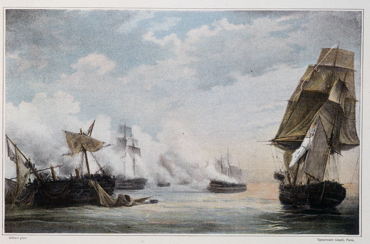 Bataille navale entre le navire français "Formidable" et les navires anglais, le "Cesar", le "Spencer", le "Venerable" et la frégate "Thames" devant Cadix le 13 juillet - Unknown artist