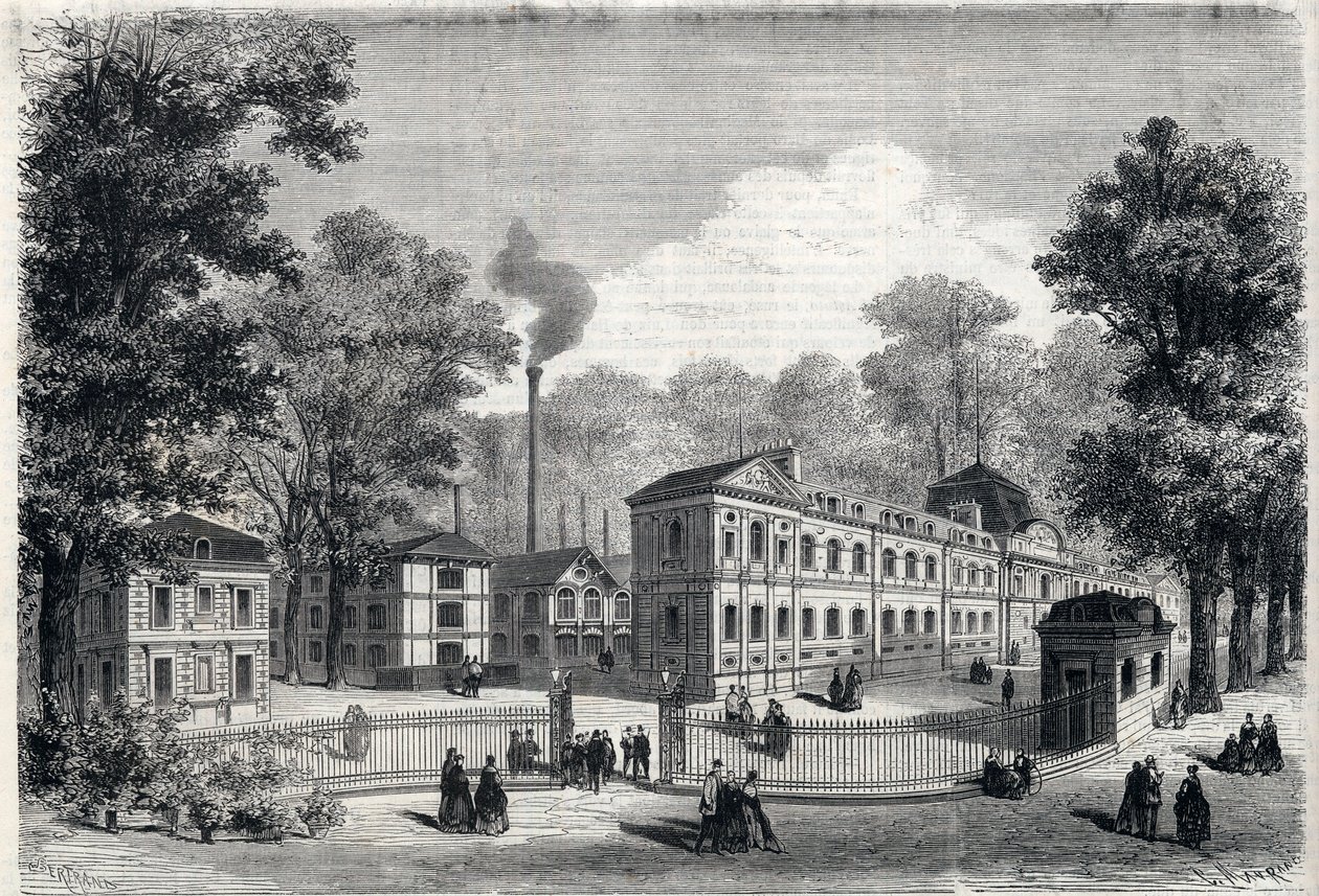 Nouveau bâtiment de la manufacture impériale de porcelaine de Sèvres en 1868. Gravure dans « L