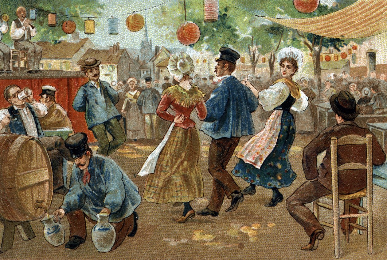 Ancienne coutume célébrée dans la région des Flandres : Foire flamande. Chromolithographie de la fin du 19ème siècle - Unknown artist