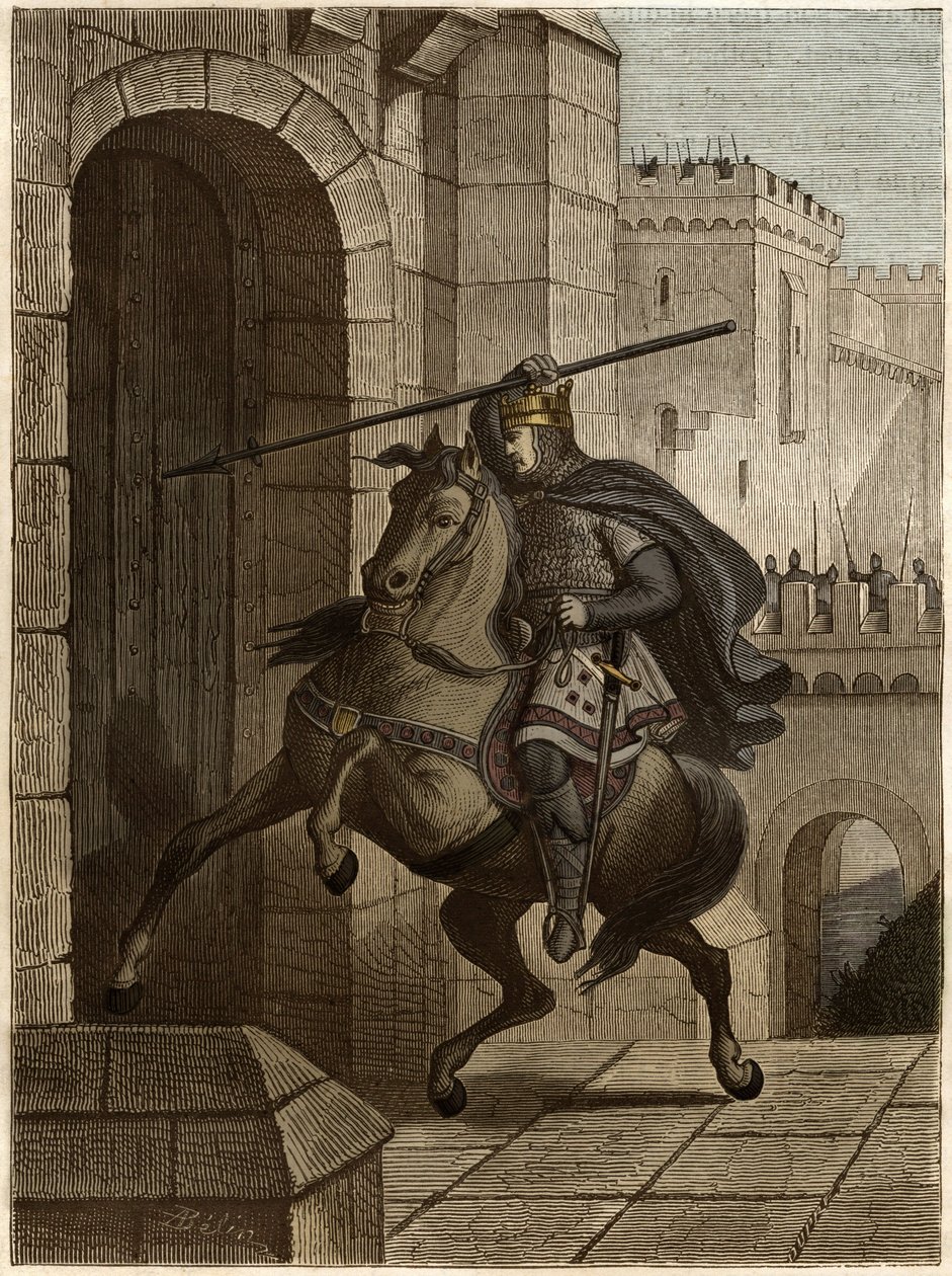 Otton II du Saint-Empire, dit le Roux (955-983) irrité de ne pas pouvoir pénétrer dans Paris (siège de Paris, 978), marche sous les murs de la ville pour planter sa lance dans la porte - Unknown artist