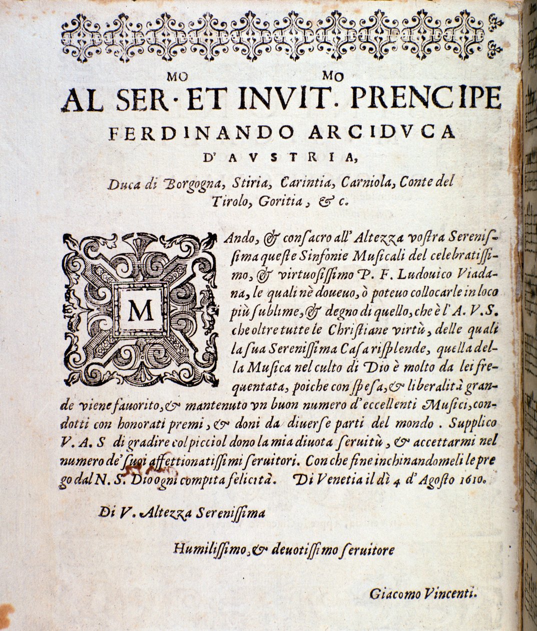 Page de dédicace à Ferdinand d