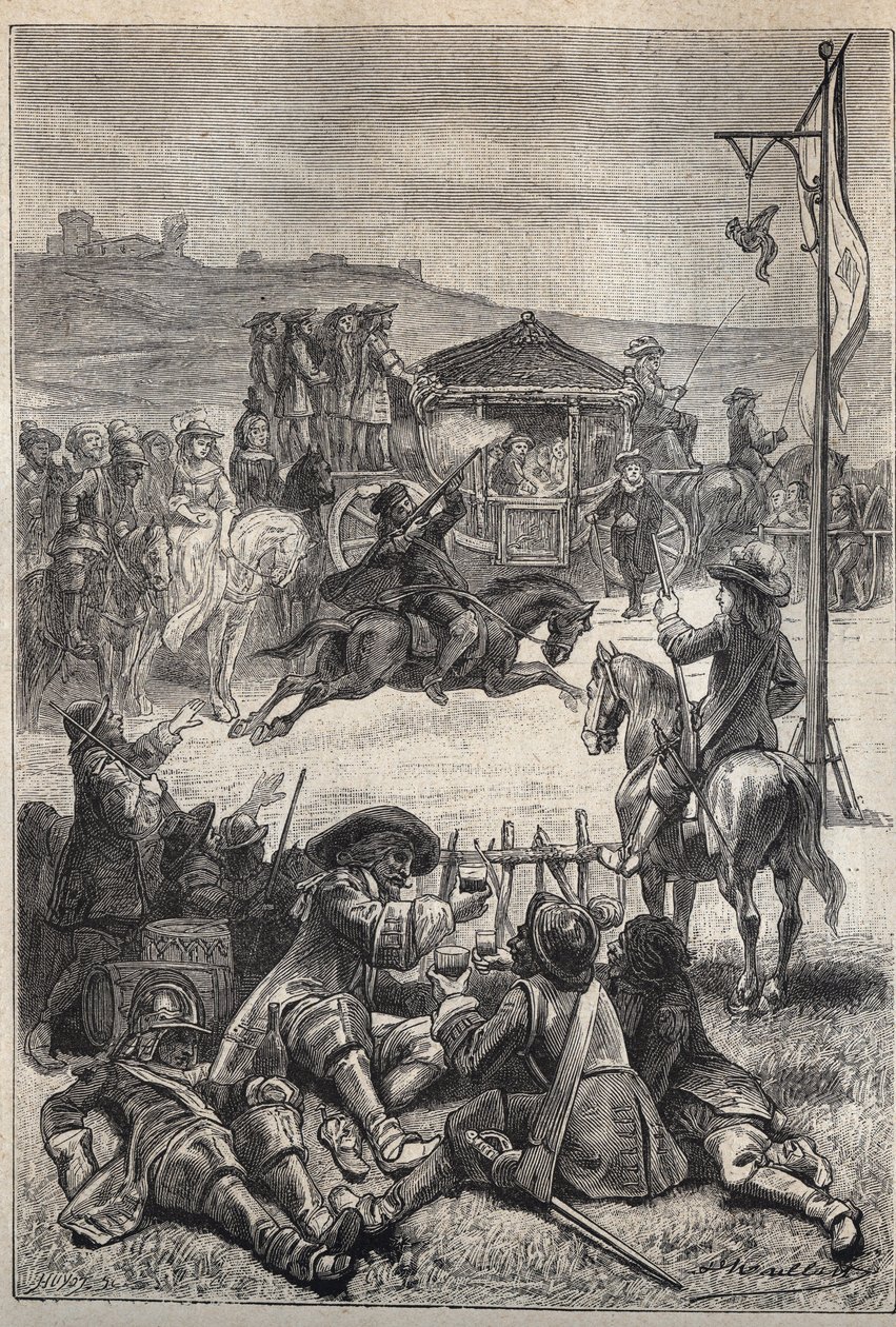 Tir au perroquet - Illustration du 19ème siècle pour le roman historique « Les Puritains d