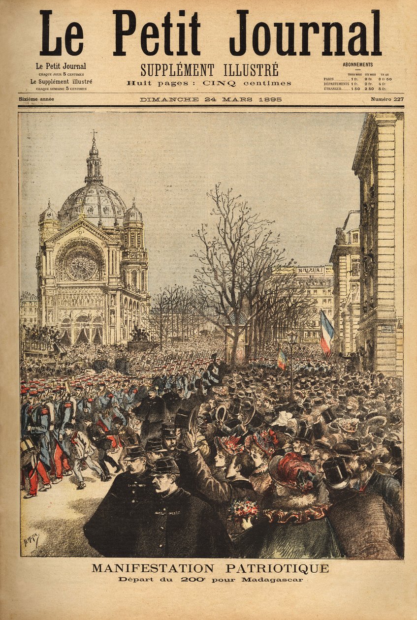 Manifestation patriotique à Paris, pour le départ du 200e régiment pour Madagascar. Gravure dans « Le petit journal » 24/03/1895. Collection Selva - Unknown artist
