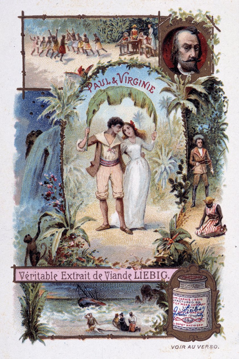 Paul et Virginie. Roman par Henri Bernardin de Saint-Pierre, écrivain français (1737-1814). Illustration par V. Massé - vignette publicitaire Liébig - Unknown artist