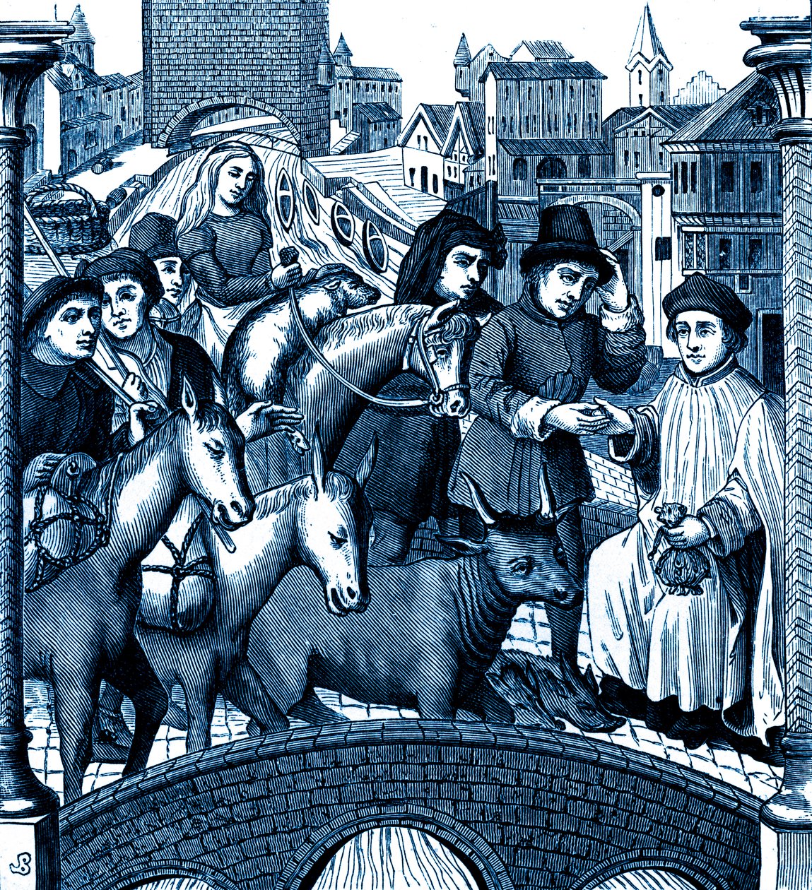 Paiement du péage en passant un pont, à Tournai (gravure) - Unknown artist