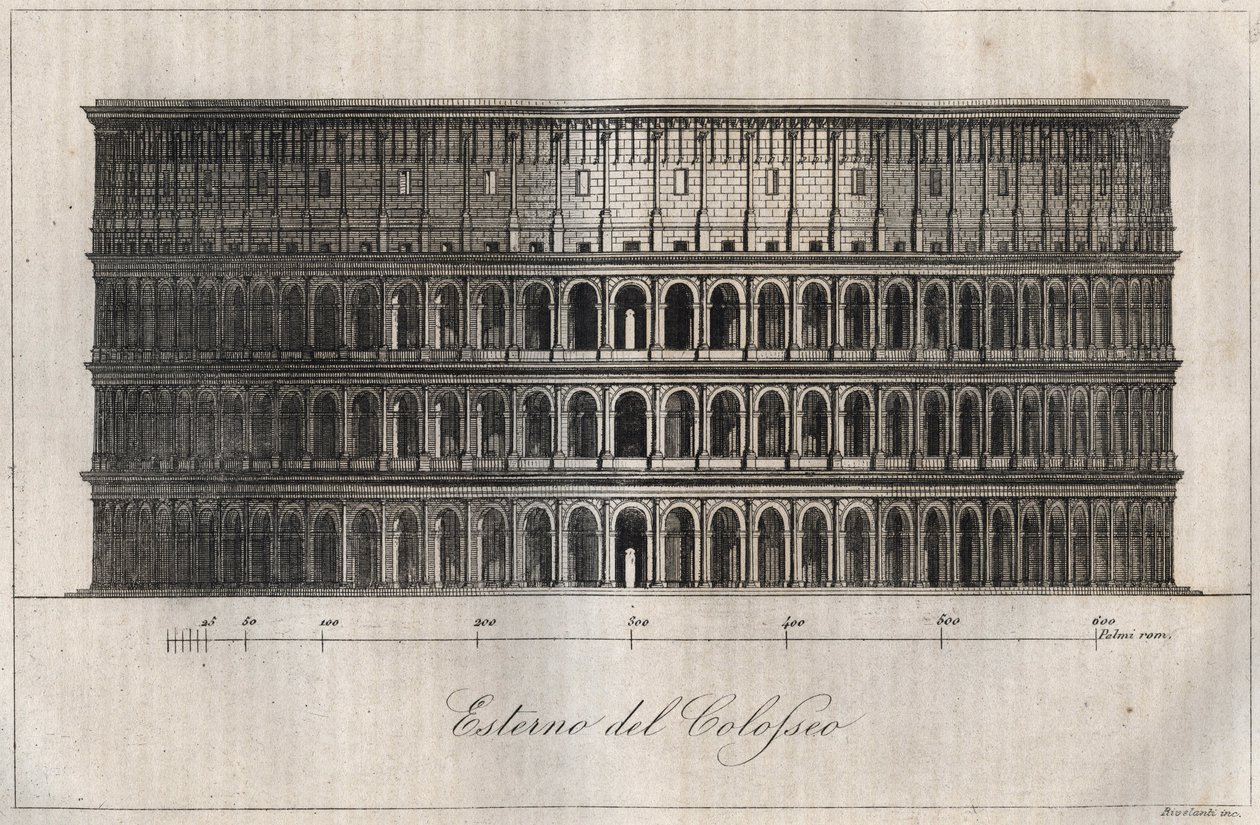 Plan extérieur du Colisée - Rome - gravure de "Usi e Costumi di Tutti i Popoli dell