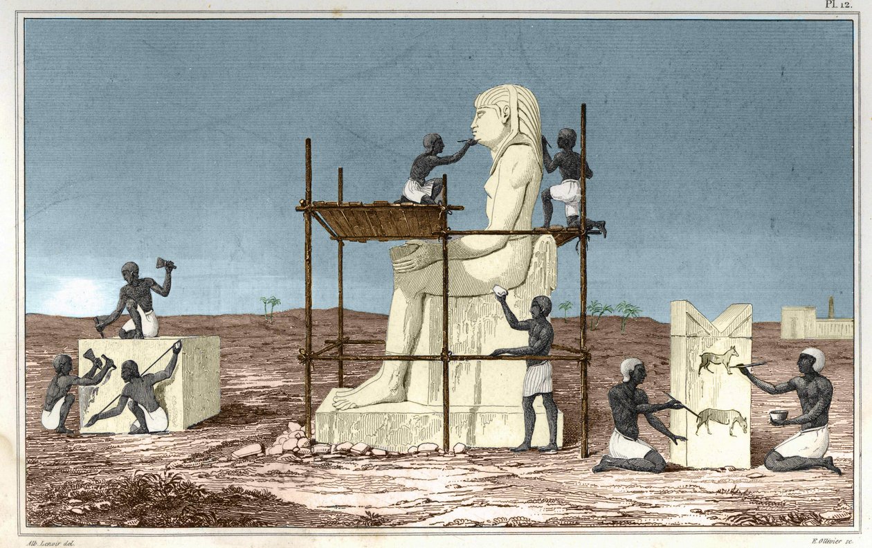 Planche basée sur le travail de Rosellini, voyageur italien qui accompagna Jean-François Champollion en Égypte. Gravure du livre Atlas de l