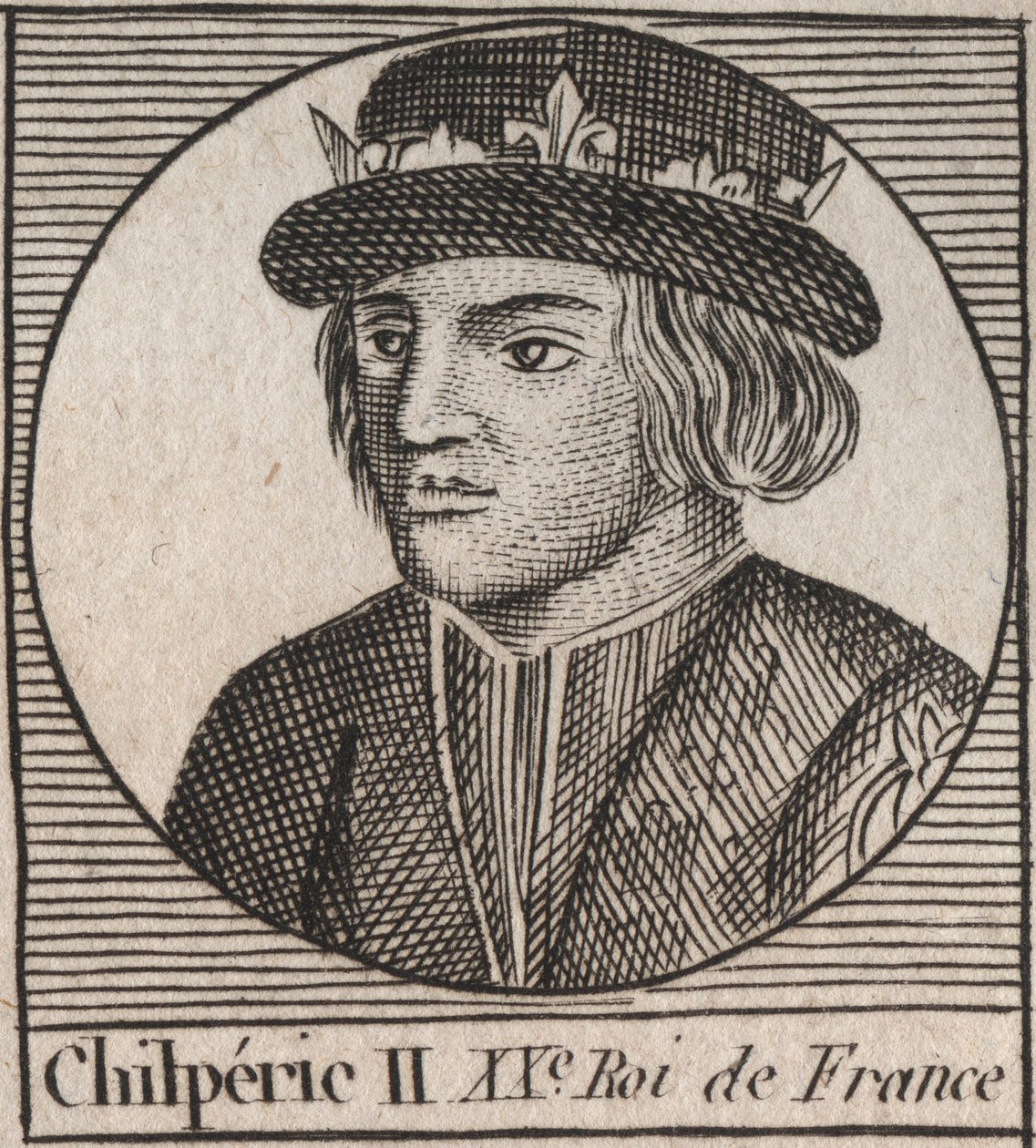 Portrait de Chilpéric II (c. 670 - 721), roi de Neustrie - gravure de « Instruction sur l