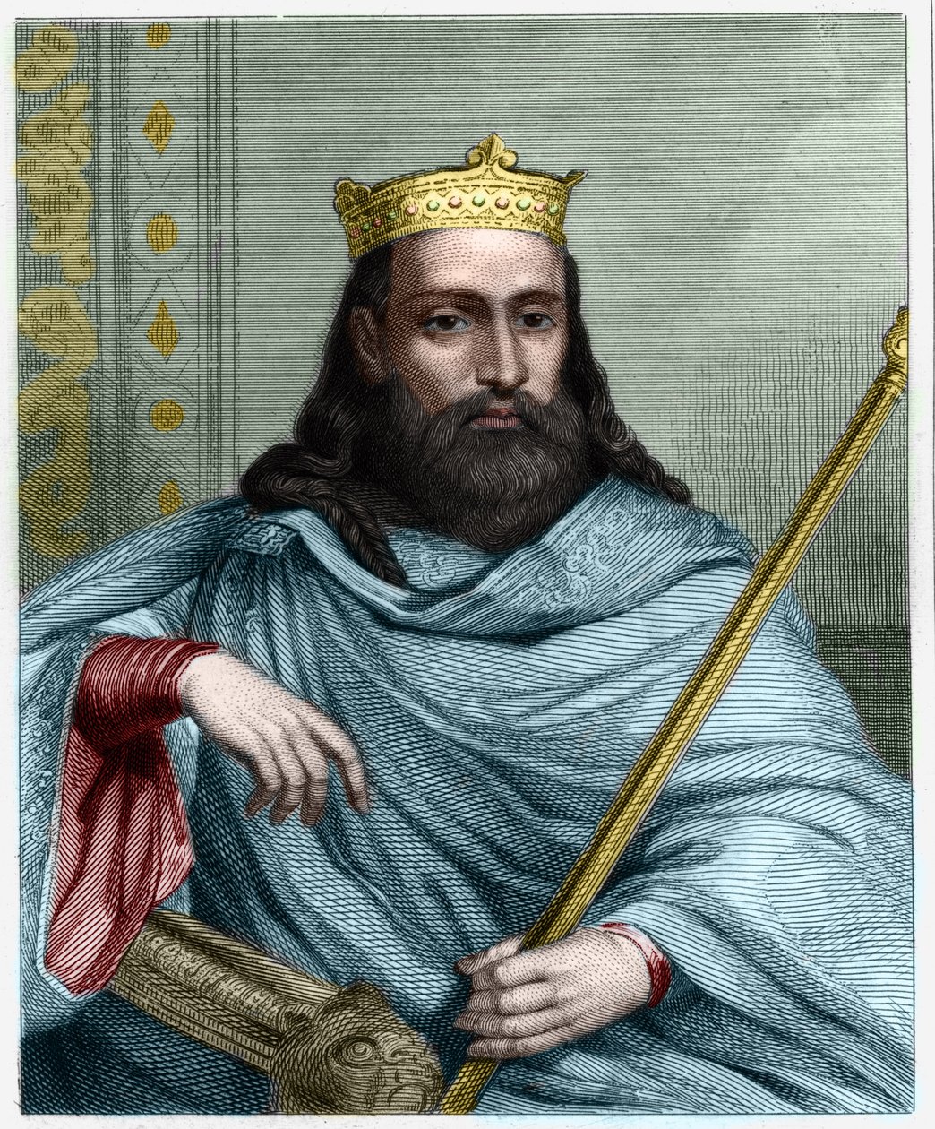 Portrait de Clotaire (Clothaire) I (497 - 561), roi de Neustrie et roi des Francs - dans "Histoire des Français" par Lavallée, gravure, sd - Unknown artist