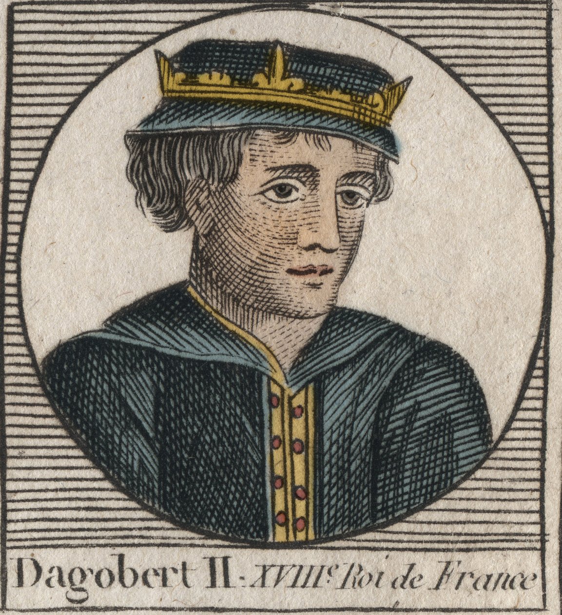 Portrait de Dagobert II, roi des Francs de 711 à 716 - gravure de «Instruction sur l