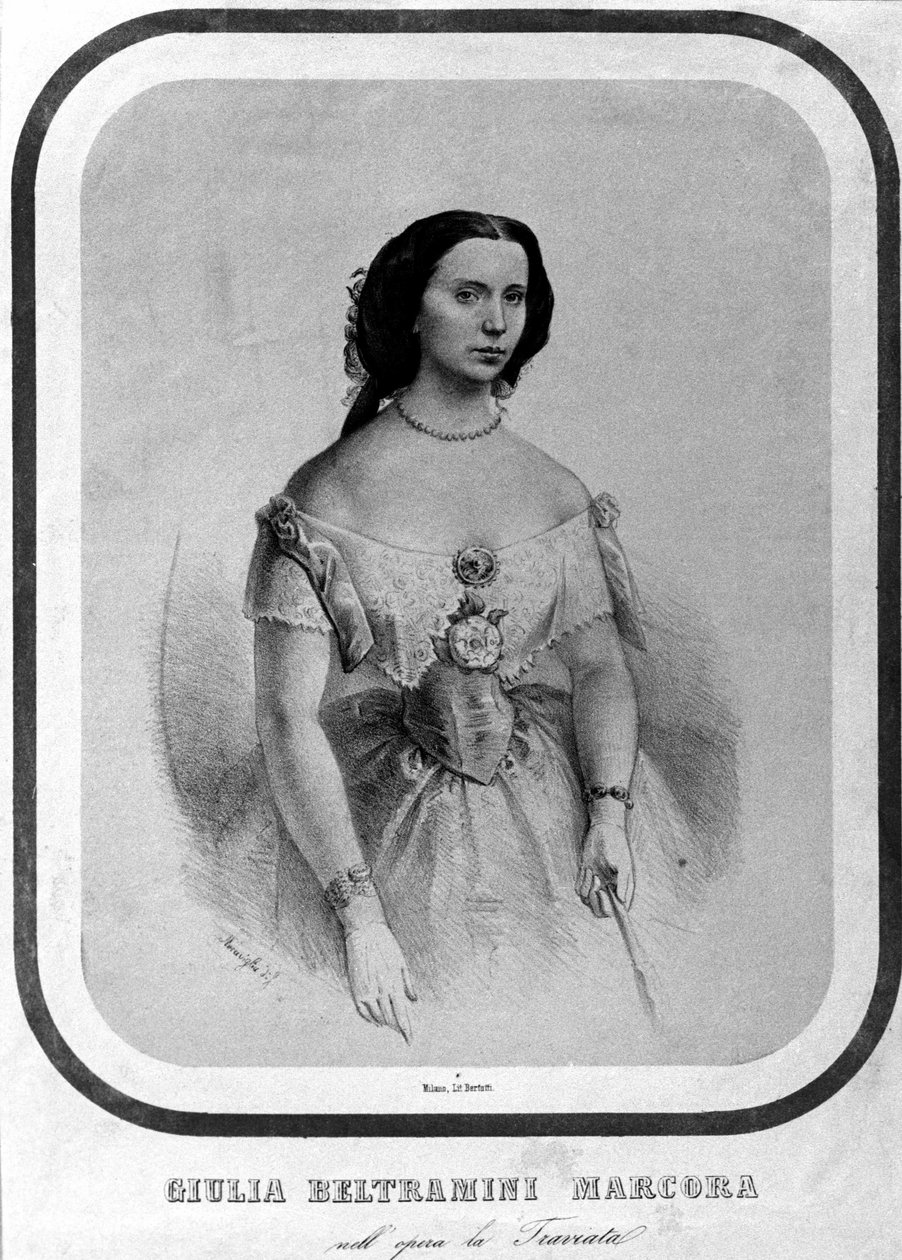 Portrait de Giulia Beltramini Marcora dans « La traviata » de Giuseppe Verdi. Lithographie de la fin du 19ème siècle - Unknown artist