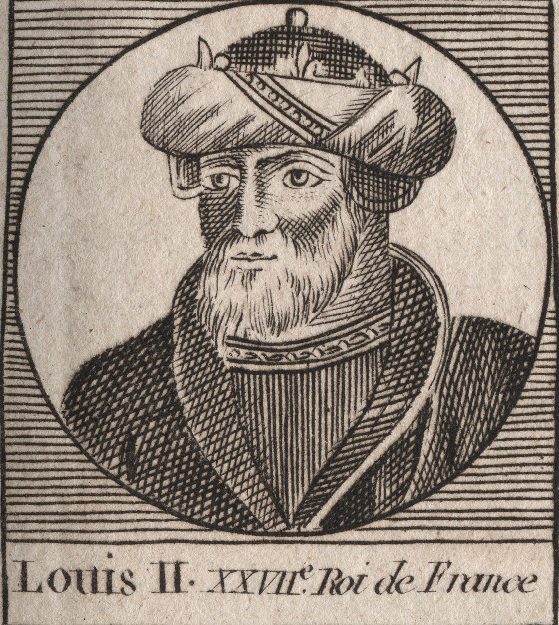 Portrait de Louis II le Bègue ou le Fainéant (846-879), roi des Francs - Louis II le Bègue (848-879) - gravure de « Instruction sur l