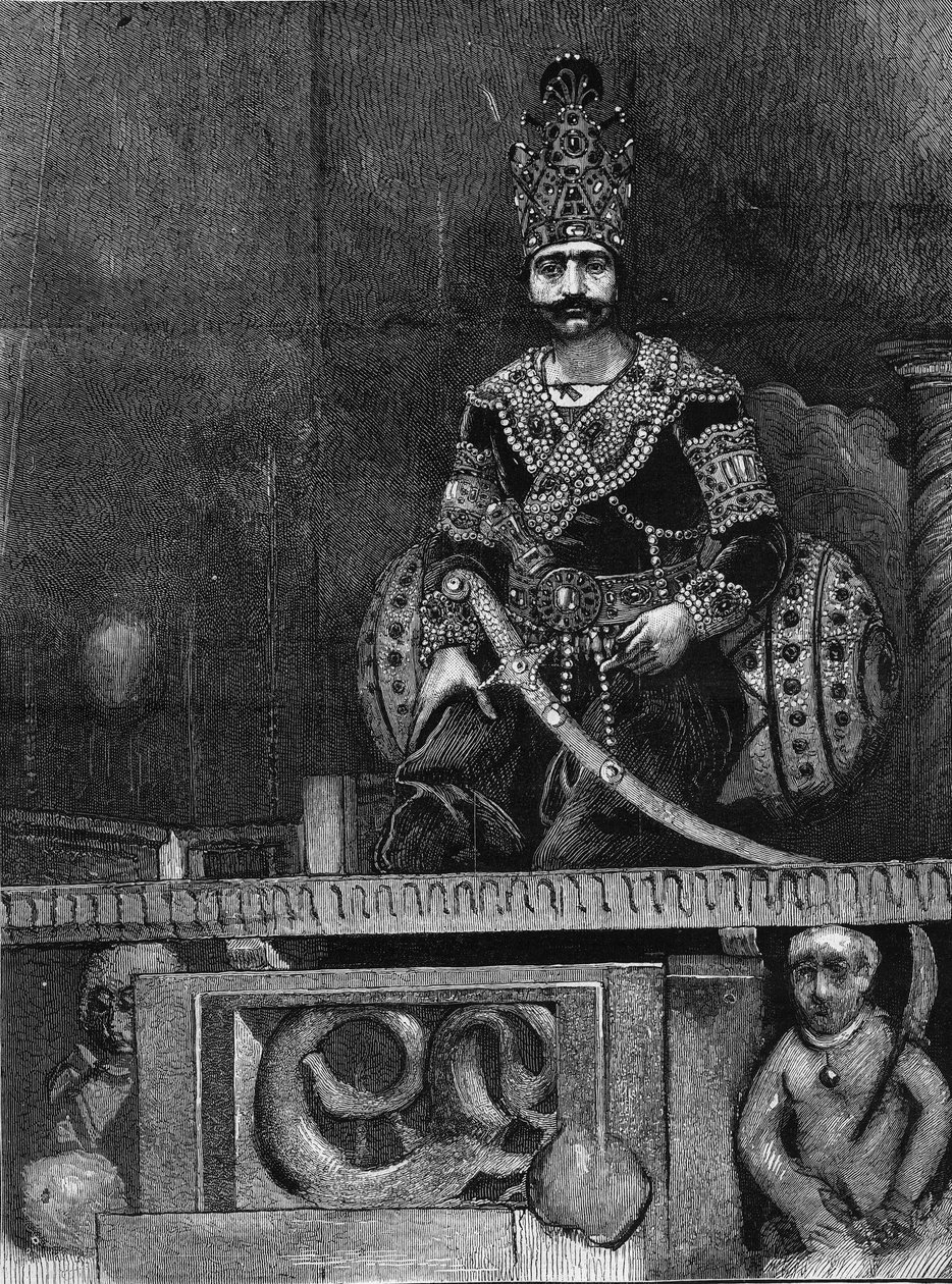 Portrait de Nasir Al-Din (Nasser al Din) (1831-1896) Shah de Perse sur son trône. - Unknown artist