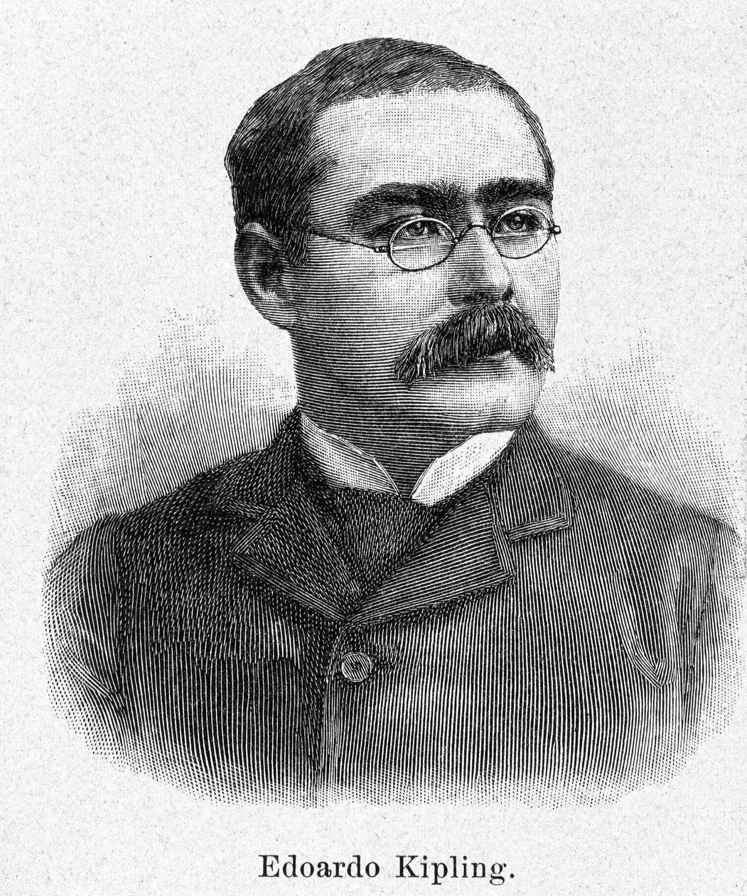Portrait de Rudyard Kipling (1865-1936), romancier et poète britannique, gravure du 19e siècle - Unknown artist