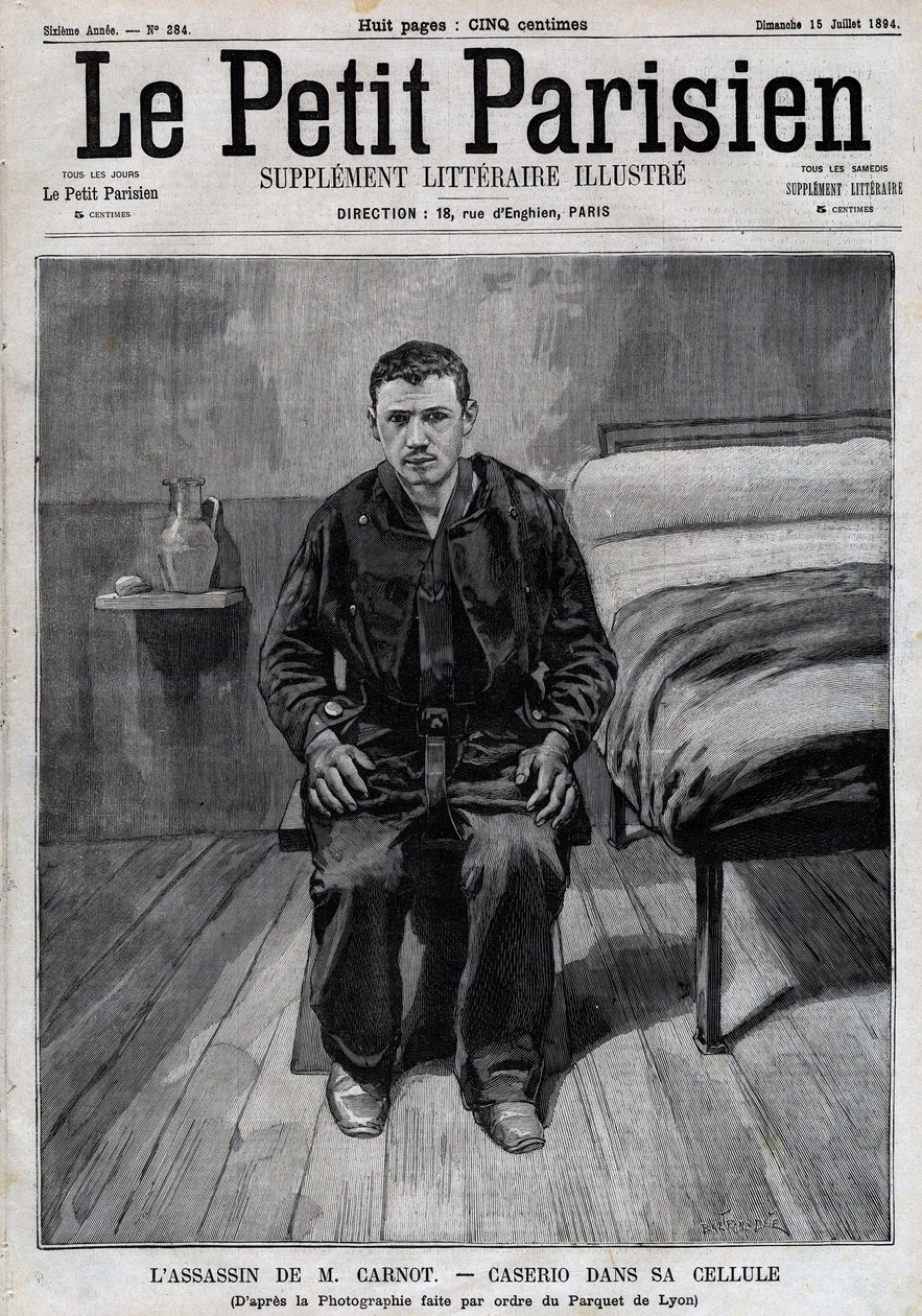 Portrait de Sante Caserio (1873-1894) anarchiste italien, assassin de Sadi Carnot, en prison. Gravure dans « Le Parisien » - Unknown artist
