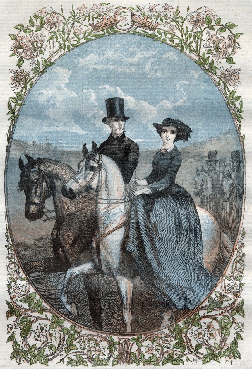 Portrait de Leurs Altesses Royales la princesse Victoria (1840-1901) (fille de la reine Victoria) et le prince héritier Frédéric-Guillaume de Prusse (1831-1888). Gravure de 1858 - Unknown artist