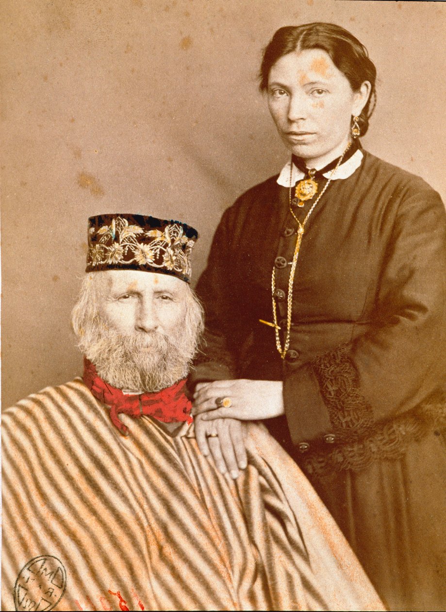 Portrait du patriote italien et héros du Risorgimento Giuseppe Garibaldi (1807-1882) avec sa troisième épouse Francesca Armosino - Unknown artist