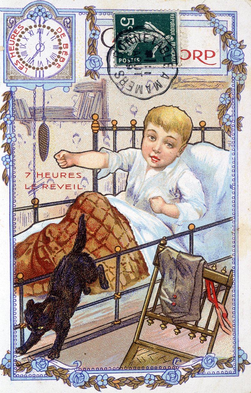 Carte postale montrant le déroulement de la journée d