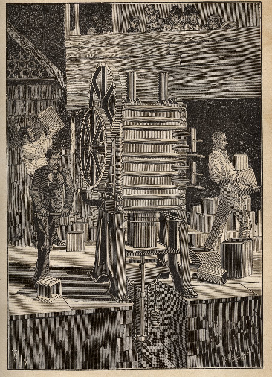 Poterie : moulage mécanique des pièces creuses. Gravure de 1885 dans "Les arts et métiers illustrés" par Adolphe Bitard. - Unknown artist