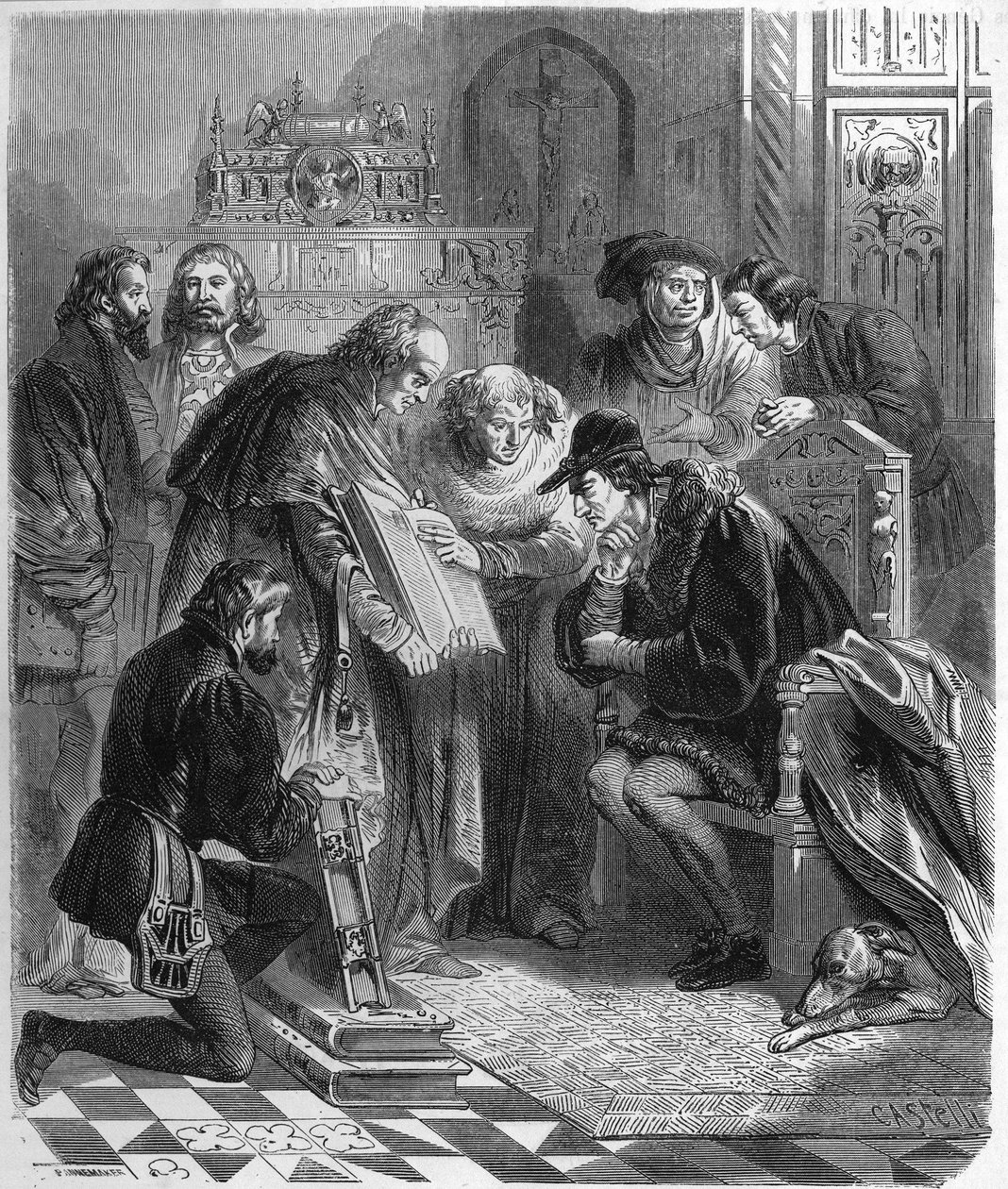 Présentation de la Bible imprimée à Louis XI (1423-1483), roi de France - Unknown artist
