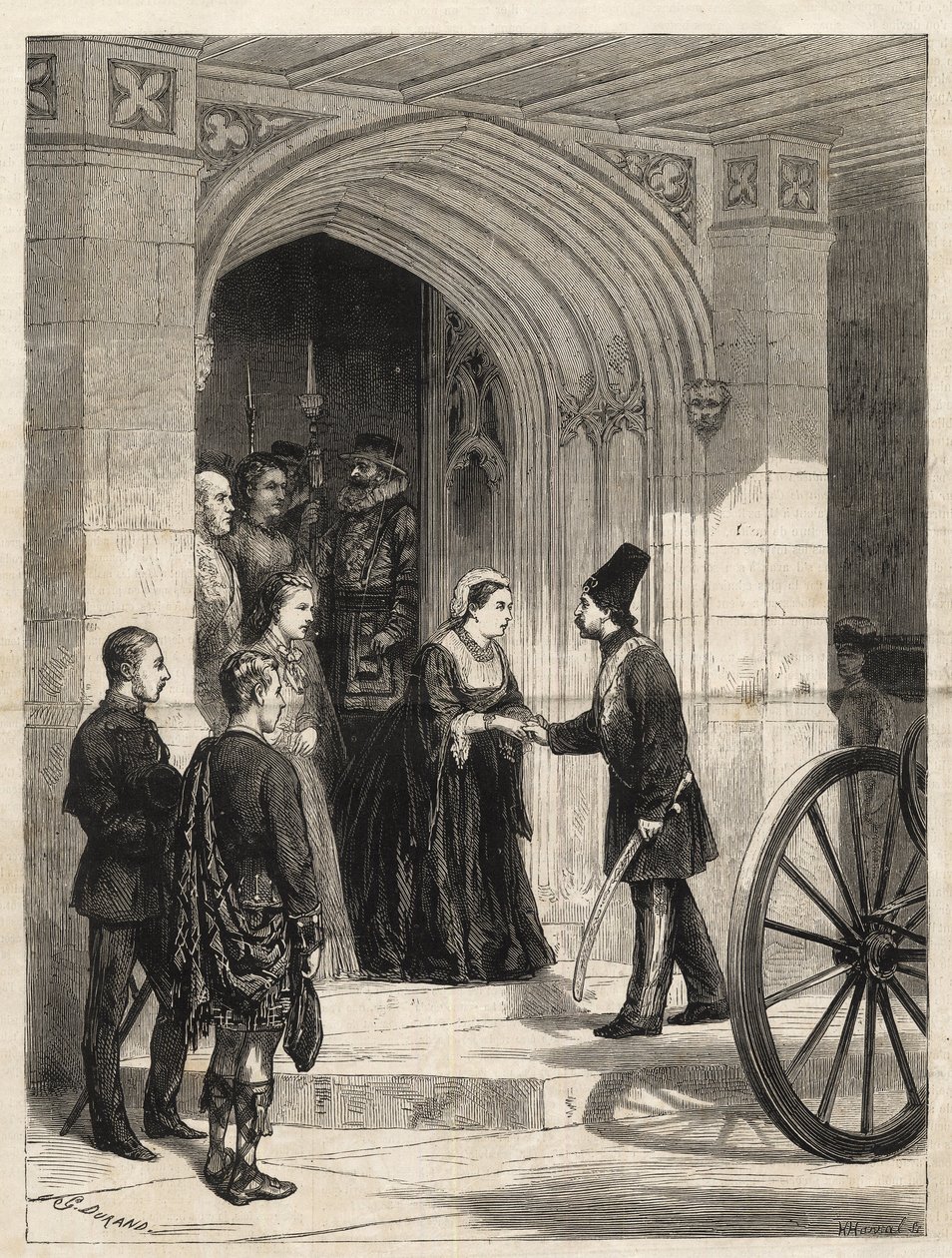 La reine Victoria recevant le Shah de Perse (Naser al-Din Shah Qajar - Nassereddin Shah Qajar) (Nasser al-Din ou Nassereddin Shah, Nassiruddin Shah ou Nasir al Din) (1831-1896) à l