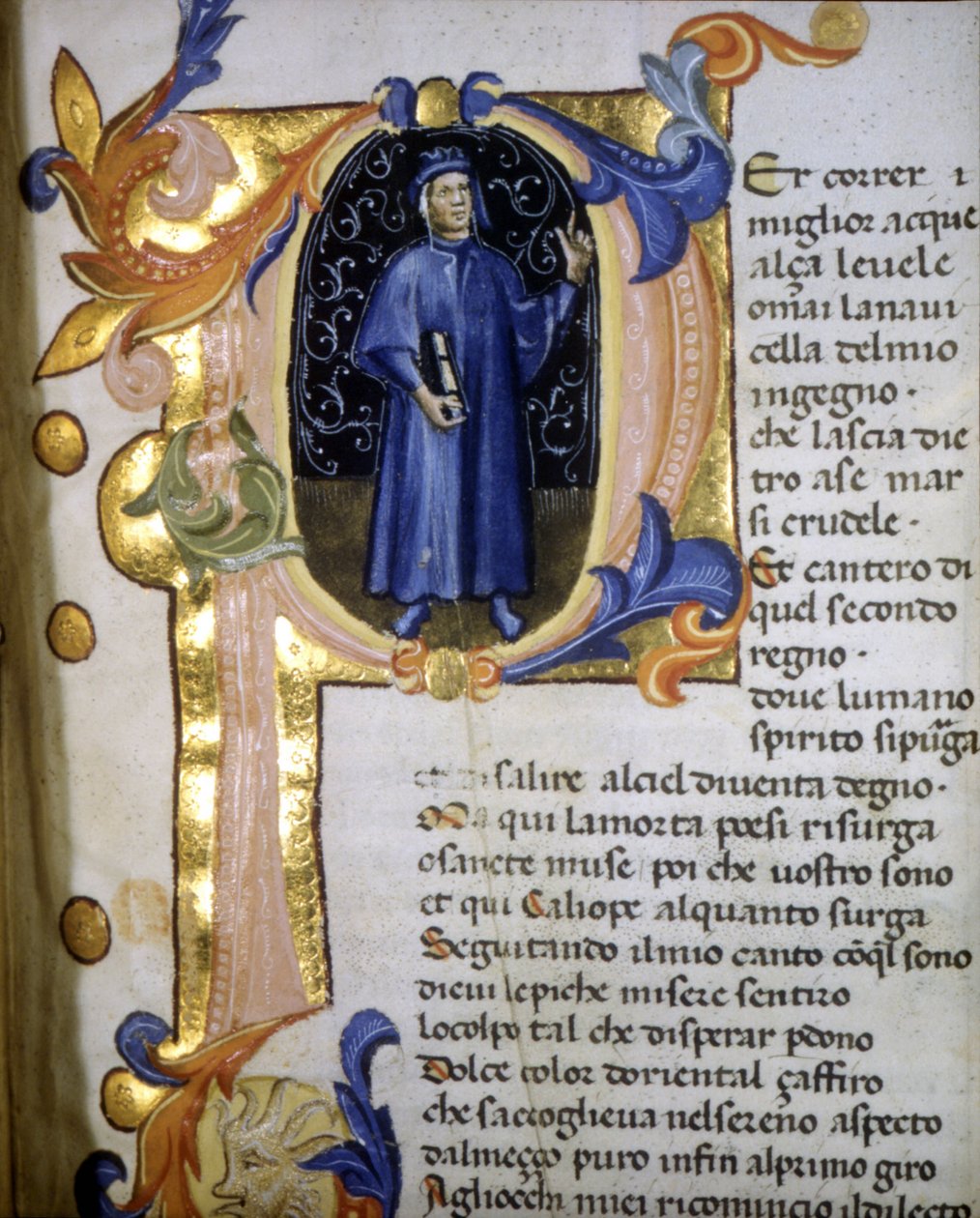 Représentation dans une lettrine du poète Dante Alighieri (1265 - 1321), miniature du 14ème siècle. - Unknown artist