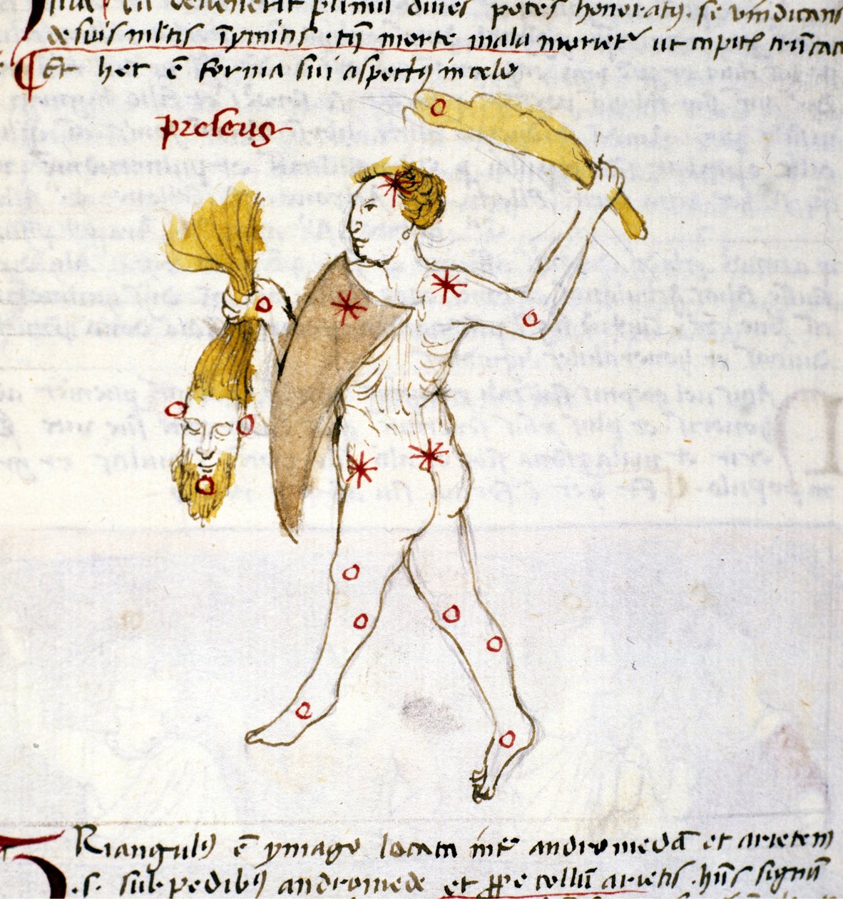 Représentation de la constellation du Bouvier (Botes) Le chasseur Botes tient les cheveux de Bérénice dans sa main. Miniature de « Astronomica » par Biasino da Parma (Blaise de Parme) (1425-1457) - Unknown artist
