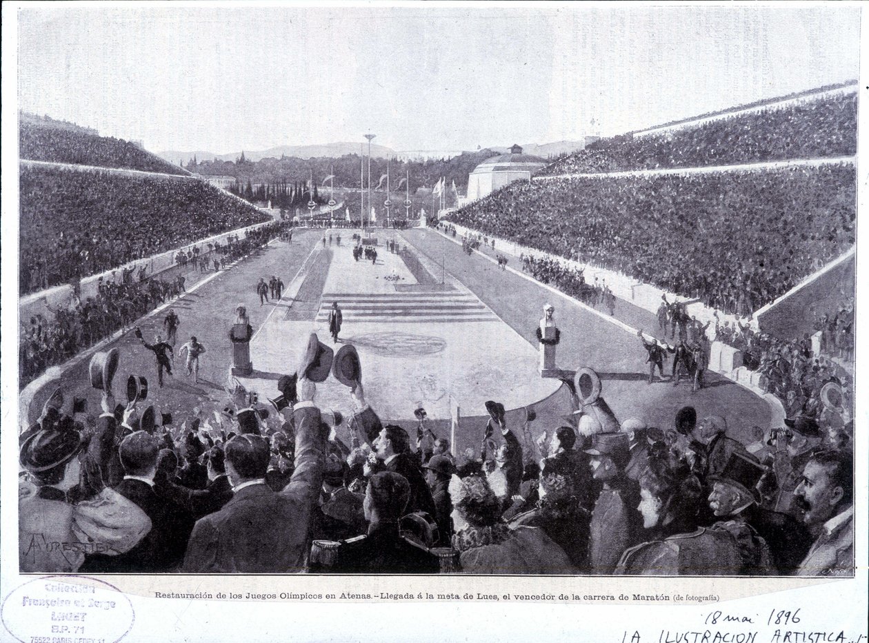 Restauration des Jeux Olympiques à Athènes : arrivée de Lues, vainqueur du marathon - Unknown artist