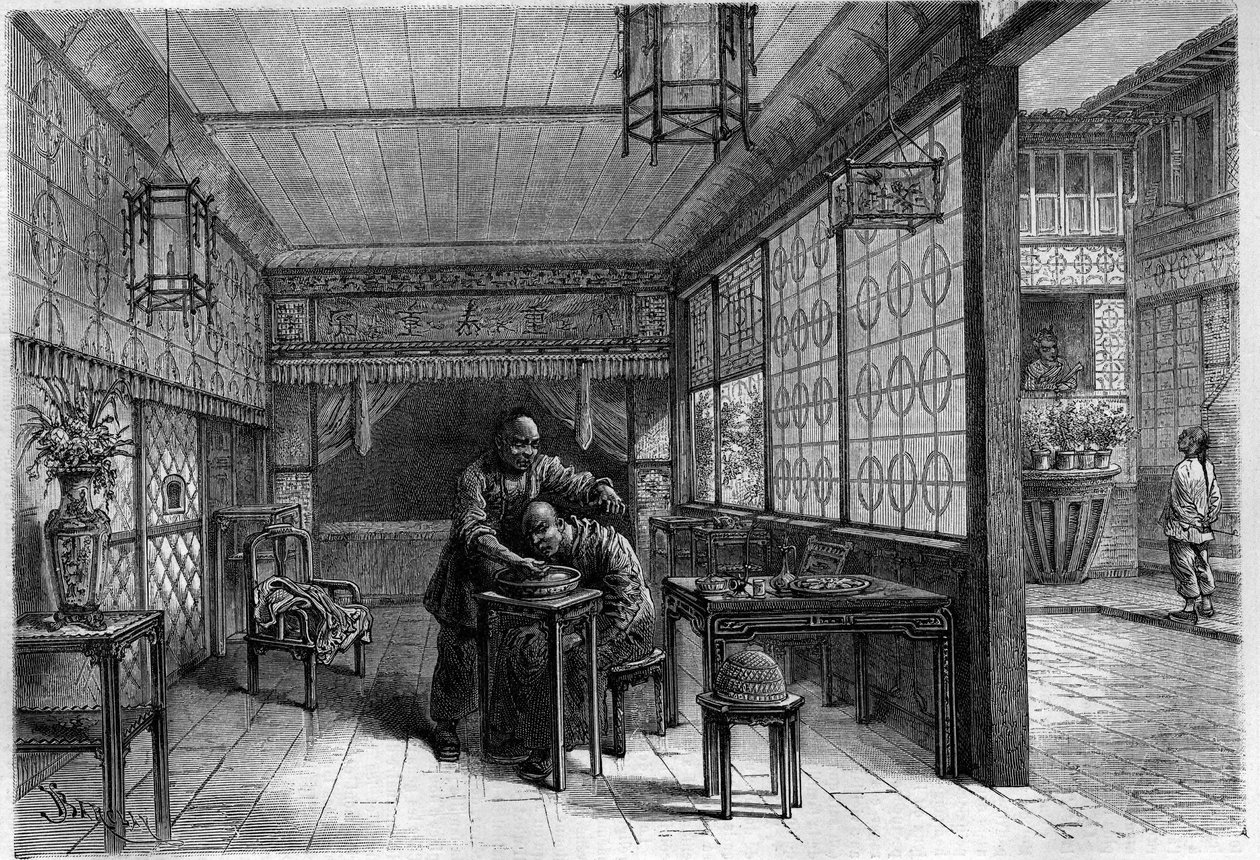 Riche Chinois chez son barbier. Gravure dans « Le Journal de la Jeunesse » - Unknown artist