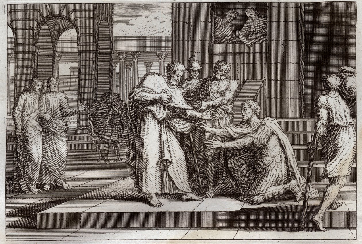 Bible de Royaumont, Nouveau Testament : Cornelius baptise. Le centurion reçoit la foi de Jésus-Christ, et est baptisé par Saint Pierre. Illustration de 1811. - Unknown artist