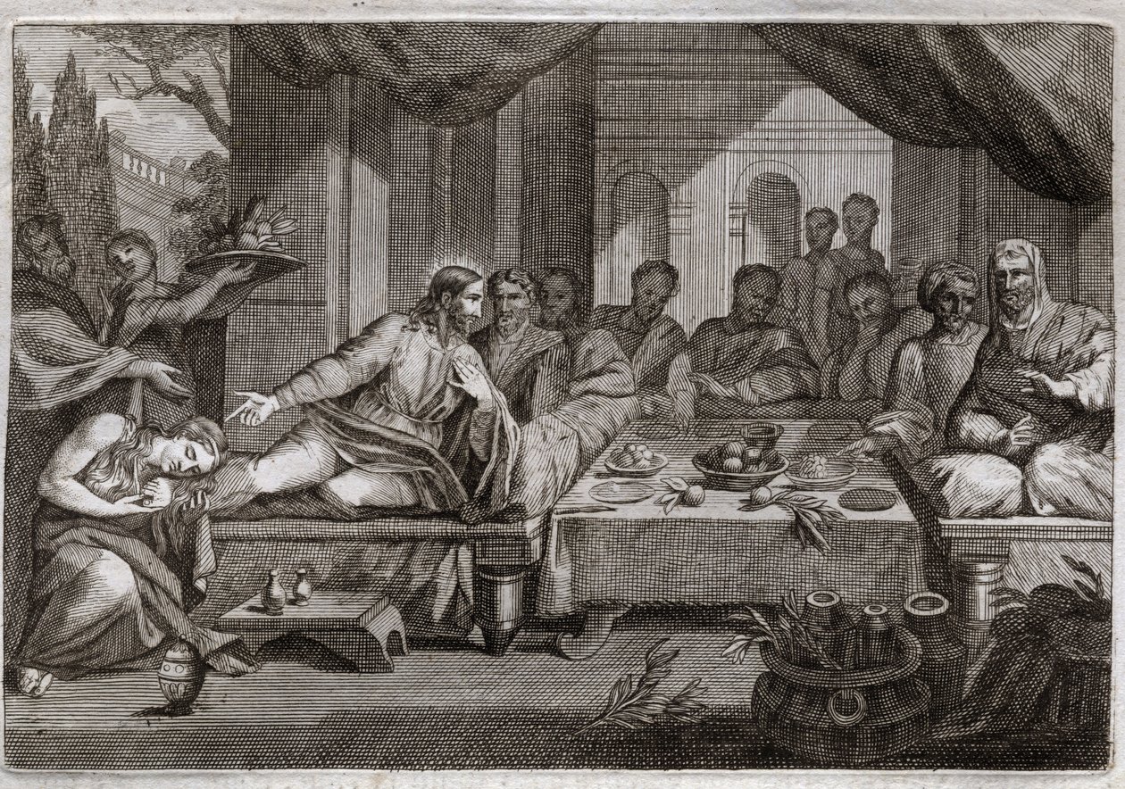 Bible de Royaumont, Nouveau Testament : Dîner chez Simon le Pharisien. Illustration de 1811. - Unknown artist