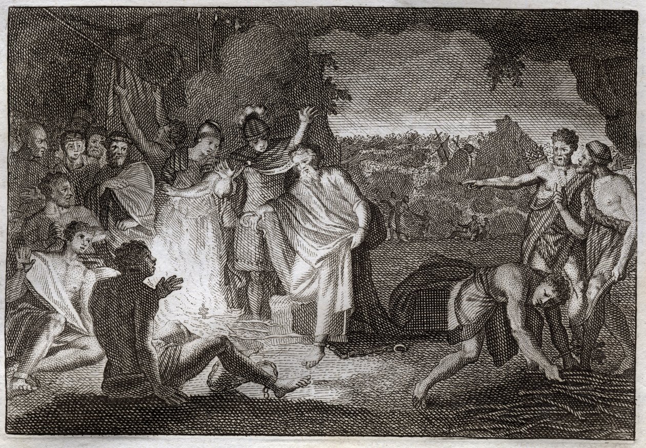 Bible de Royaumont, Nouveau Testament : Naufrage de Saint Paul. Il est mordu par une vipère sans aucun mal. Illustration de 1811. - Unknown artist