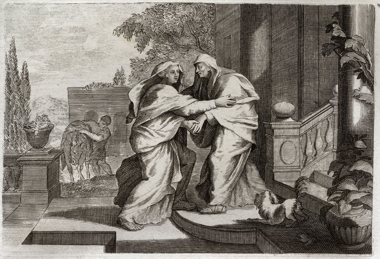 Bible de Royaumont, Nouveau Testament : Visitation. La Sainte Vierge Marie rend visite à sa cousine Élisabeth. Illustration de 1811. - Unknown artist