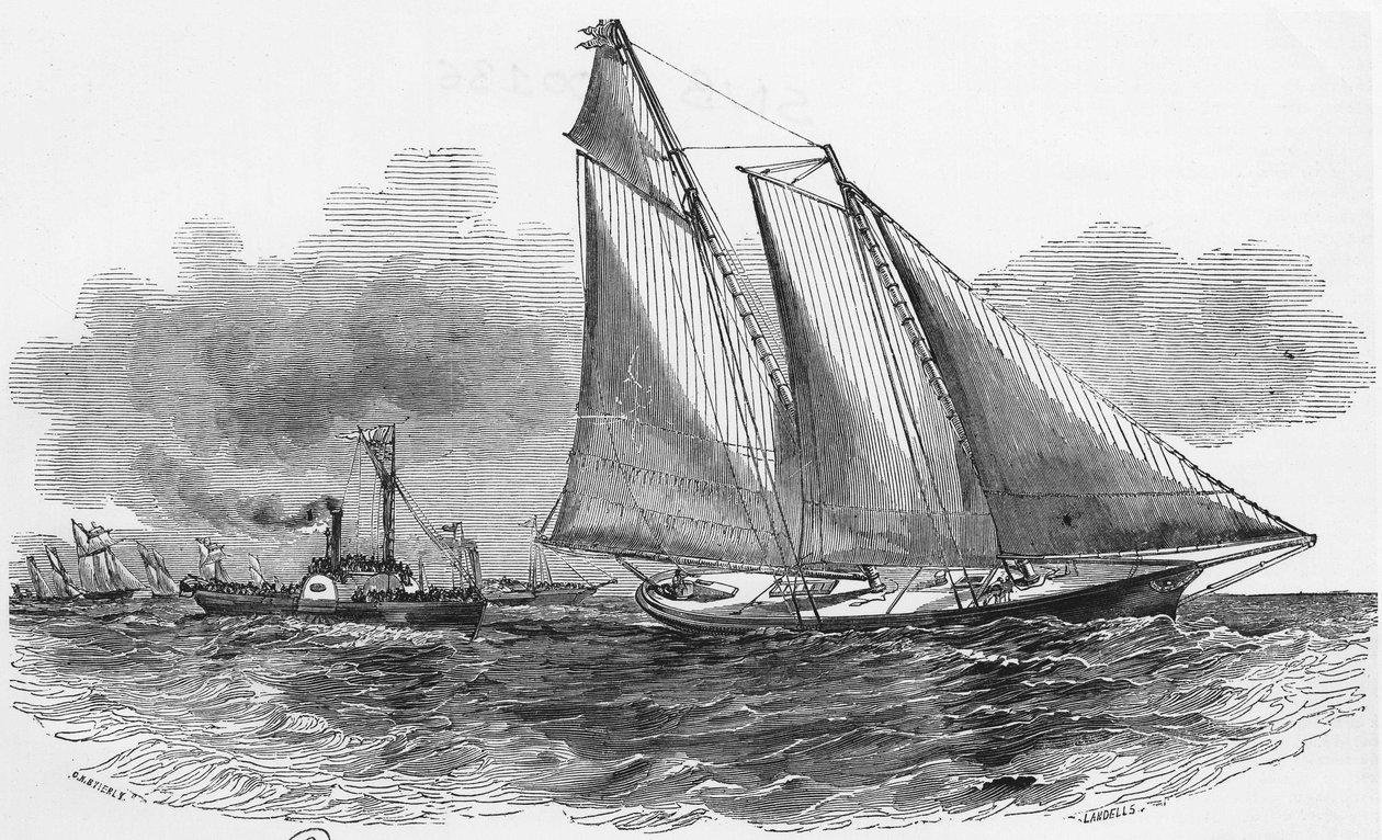 Voile : America aux régates de Cowes prenant la tête de la course - gravure, Bibl. des arts déco - Unknown artist