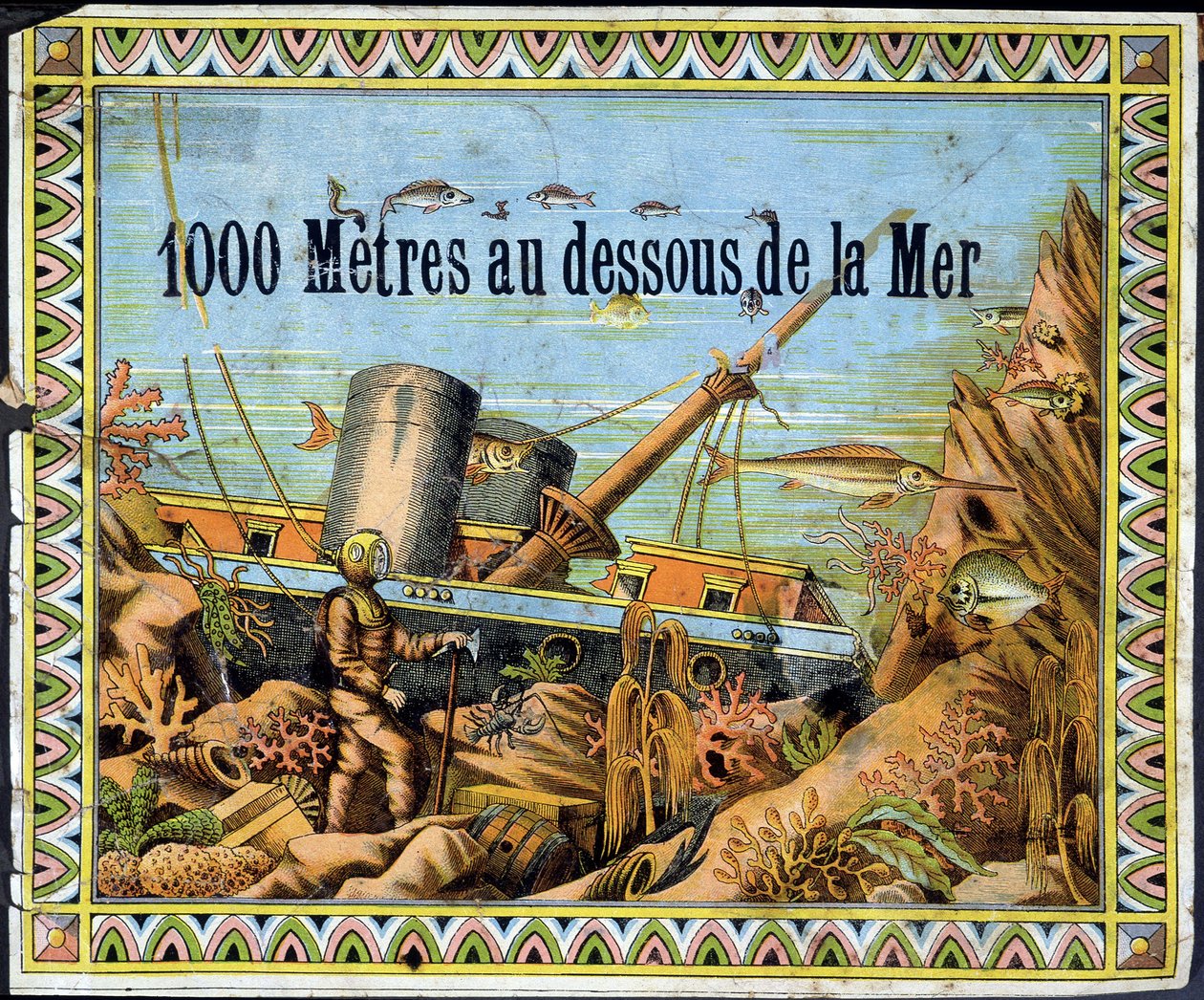 Scaphandrier et bateau naufragé - dans « 1000 mètres sous les mers » par Jules Verne - Unknown artist