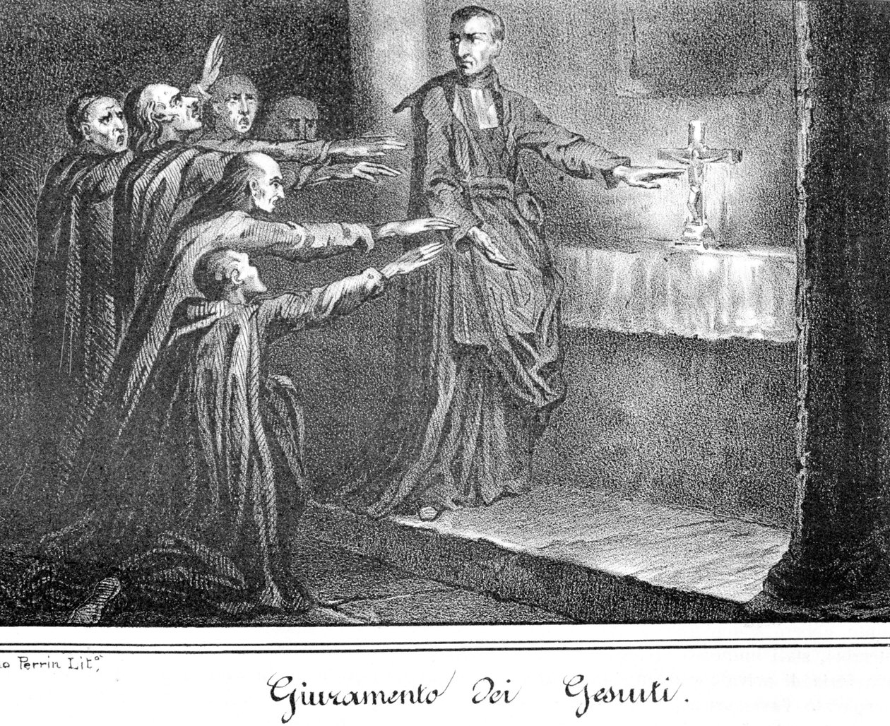 Scène représentant des Jésuites prêtant serment. Gravure de la fin du 19ème siècle - Unknown artist