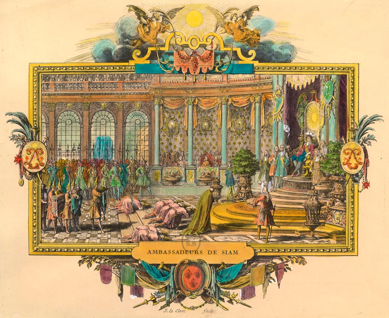 Ambassadeurs siamois à la cour du roi Louis XIV en 1686. Gravure. Collection privée - Unknown artist