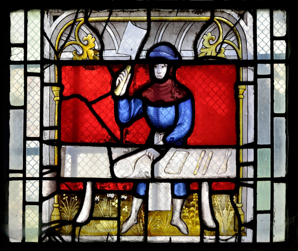 Vitrail montrant un boucher au travail, fin 15ème-début 16ème siècle - Chapelle Sainte Claude de l