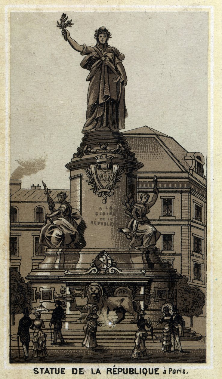Statue de la République, Place de la République à Paris. Chromolithographie de la fin du 19ème siècle - Unknown artist