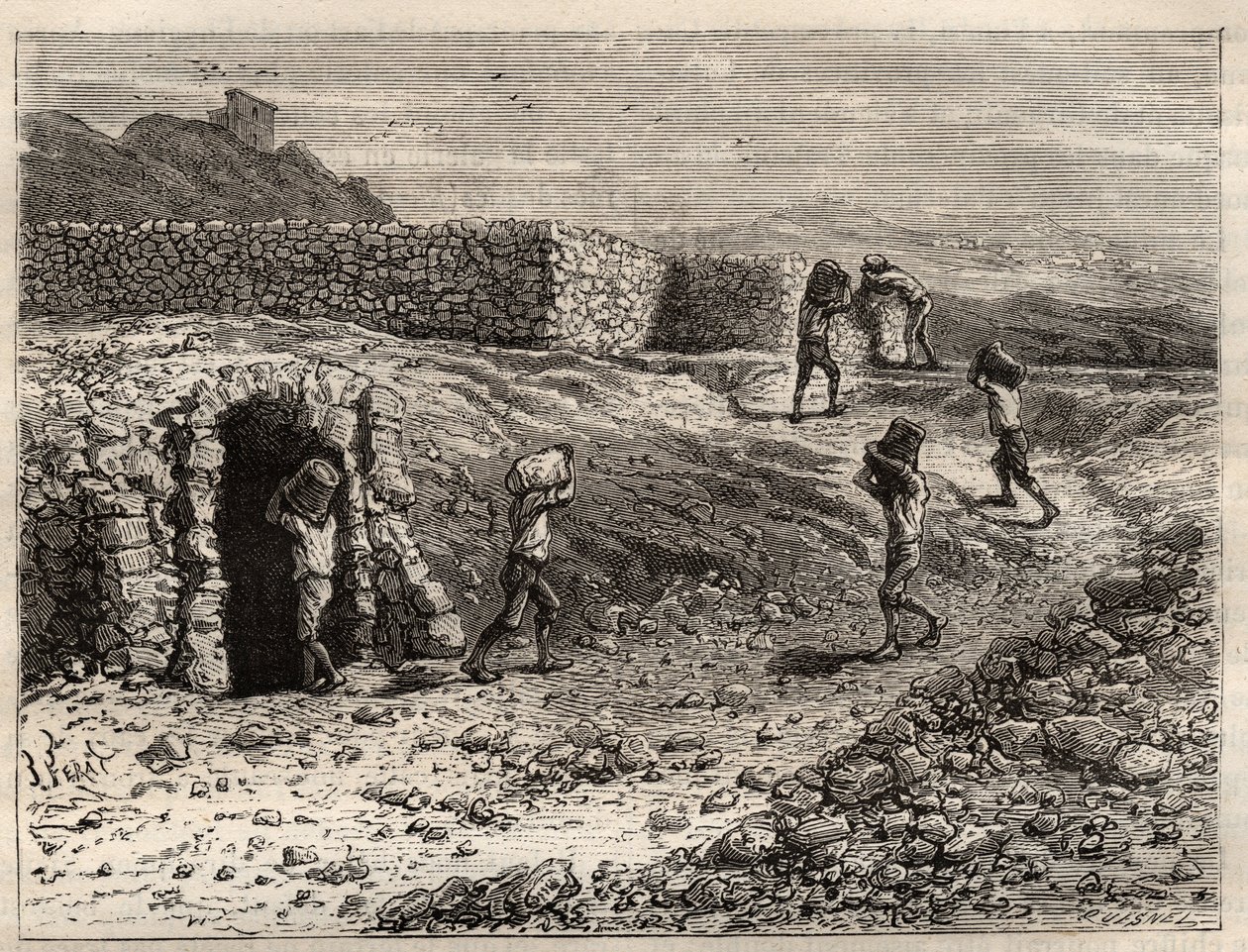 Soufre - Une mine de soufre à Girgenti, Sicile - gravure dans 