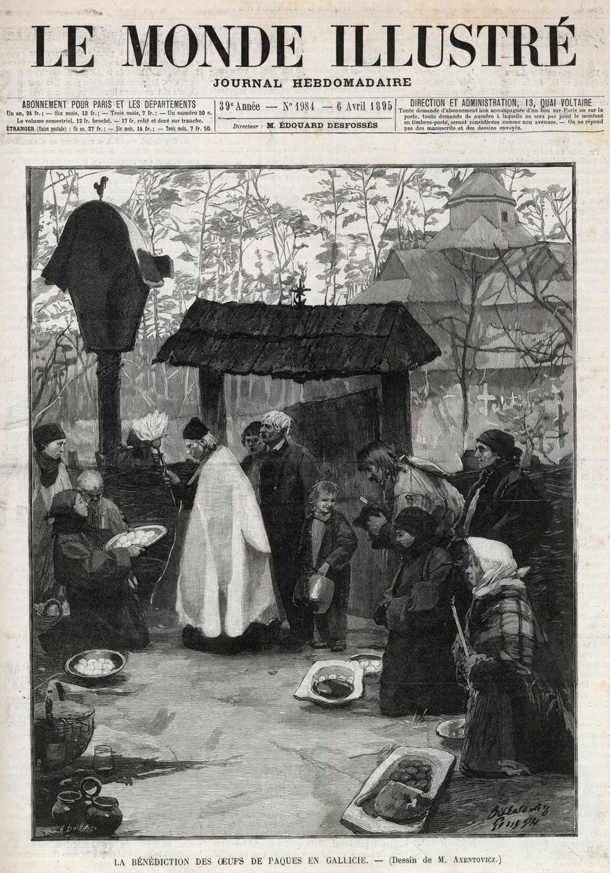 La bénédiction des œufs de Pâques en Galicie (Petite Russie) - gravure dans « Le Monde illustré » de 1895 - Unknown artist